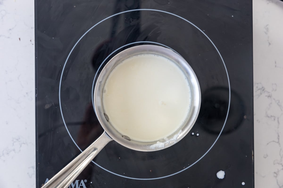 process shot of making ganache.