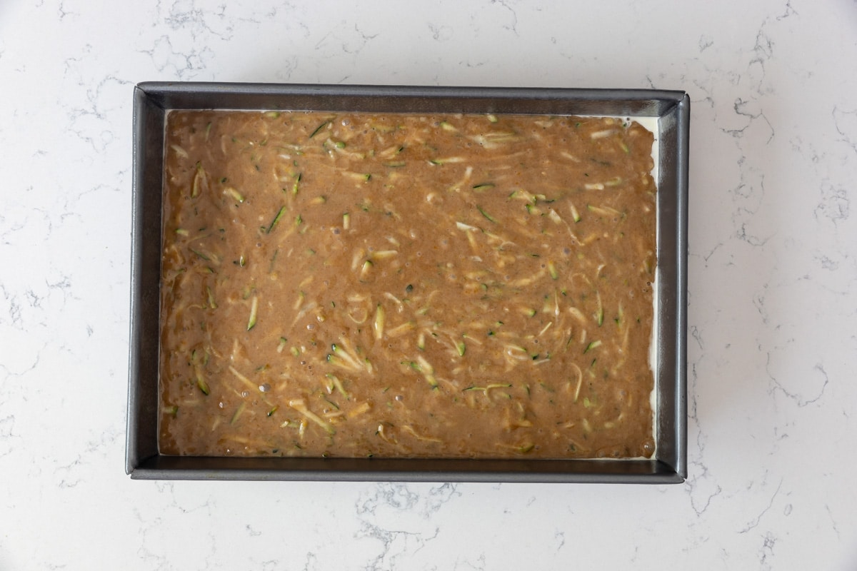 process shot in zucchini cake.