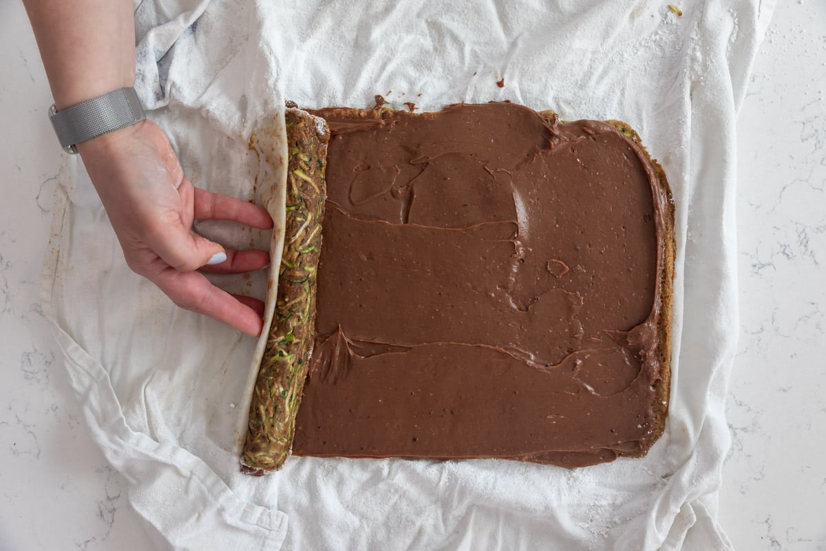 process shot of zucchini cake roll.