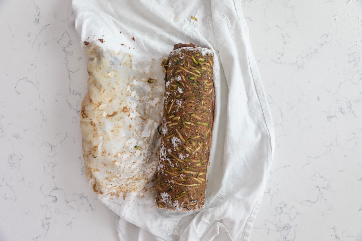 process shot of zucchini cake roll.