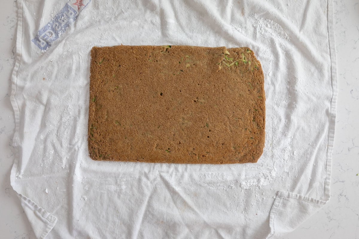 process shot of zucchini cake roll.