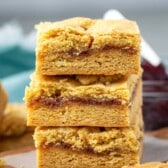stacked bars with peanut butter and jelly layered.