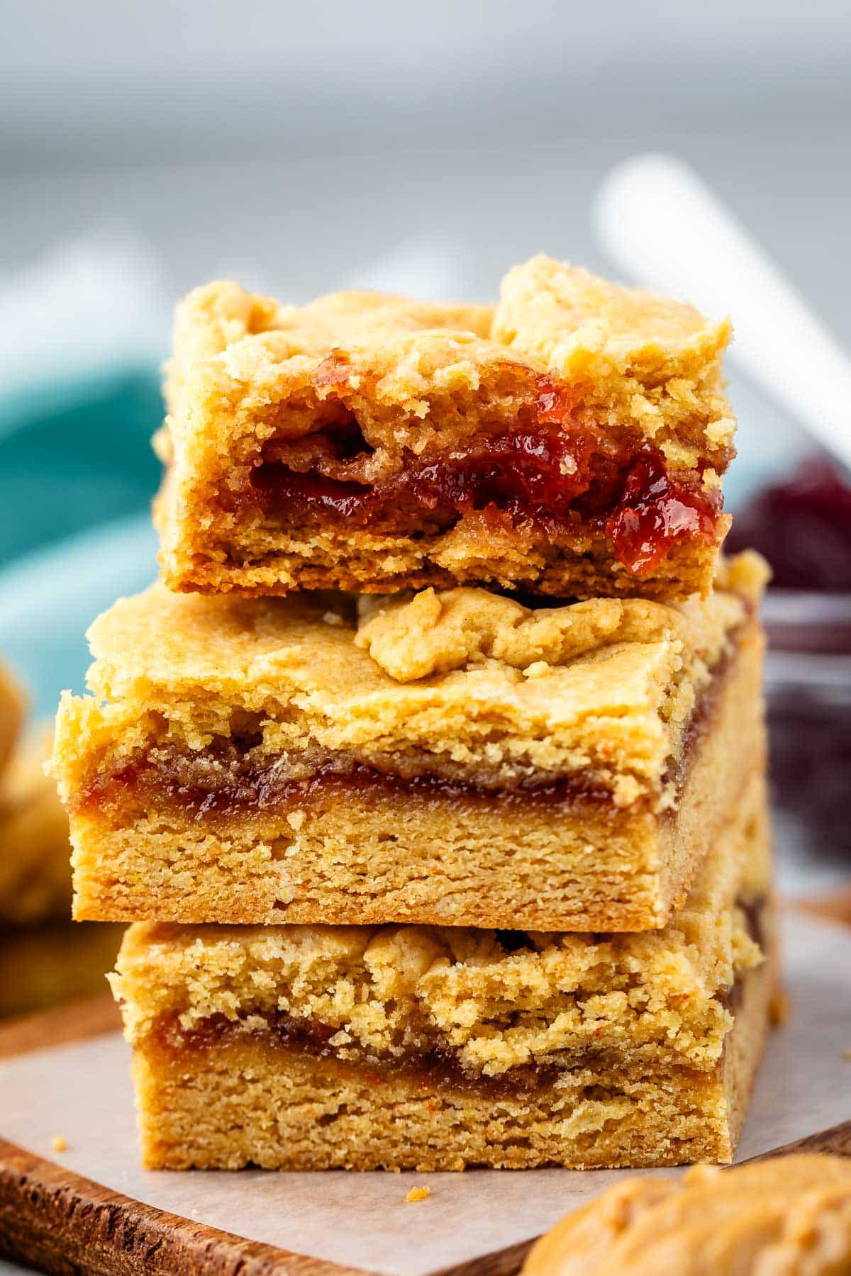 stacked bars with peanut butter and jelly layered.