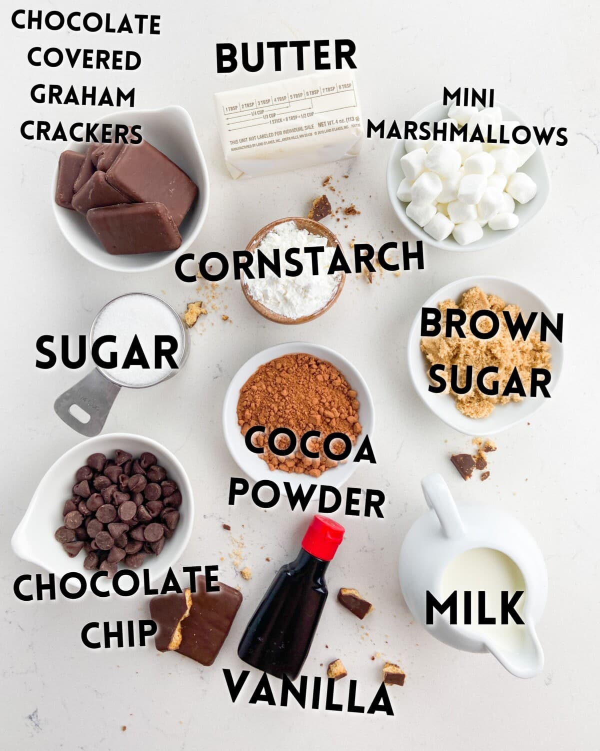 ingredients in s'mores pudding.