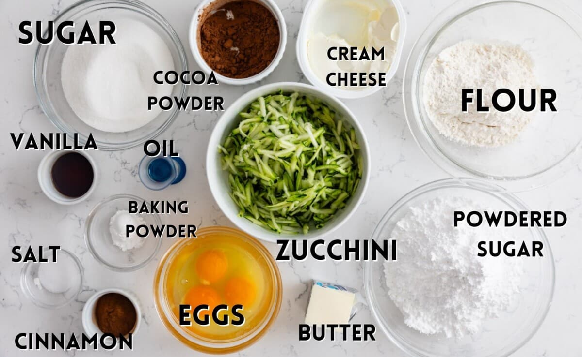 ingredients in zucchini cake roll.