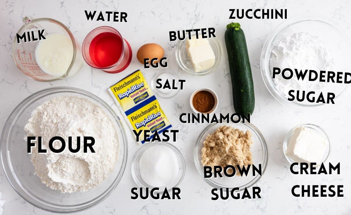 ingredients in zucchini cinnamon rolls.