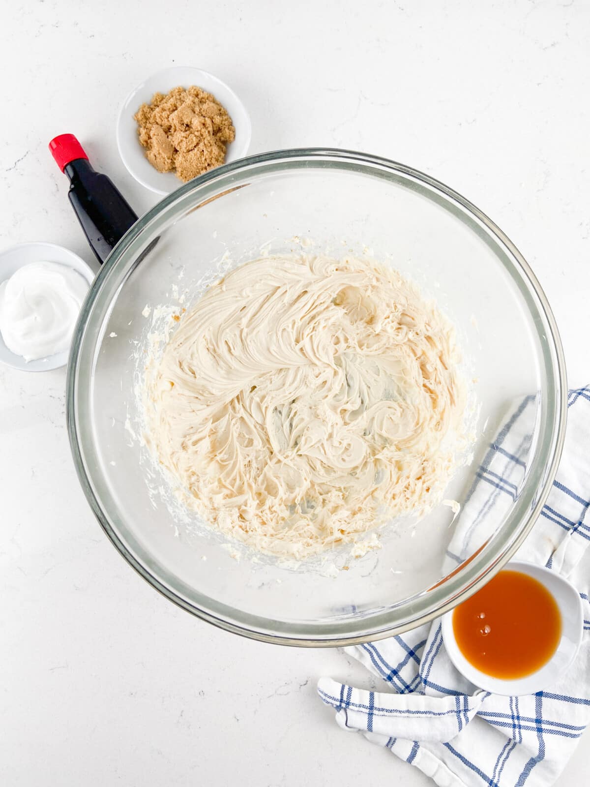 cheesecake mixture in large glass bowl.