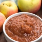 crockpot applesauce in a white bowl.