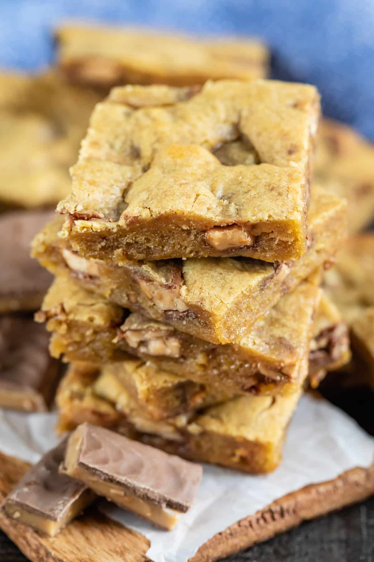 stacked blondies with toffee bits baked in.