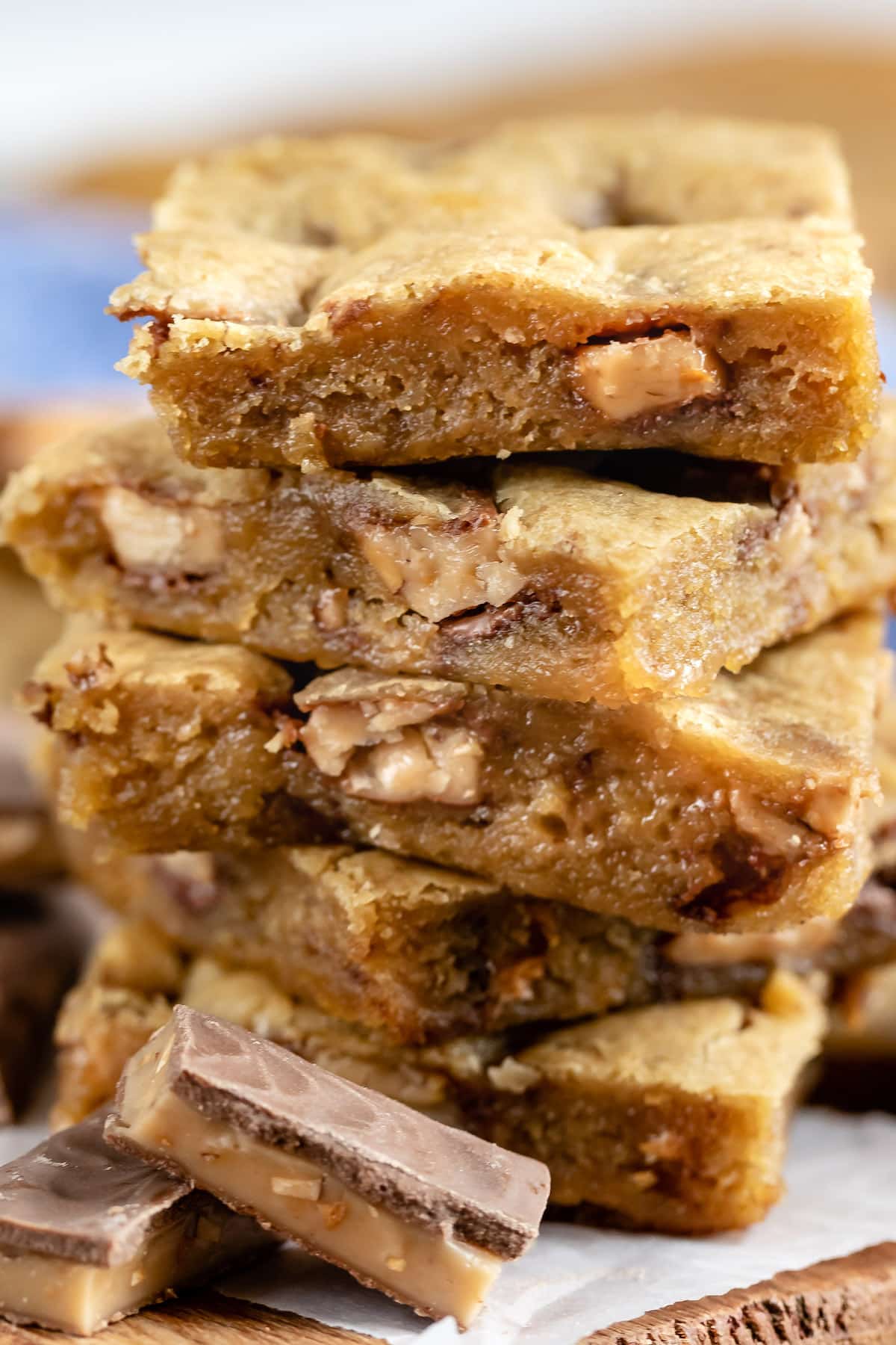 stacked blondies with toffee bits baked in.