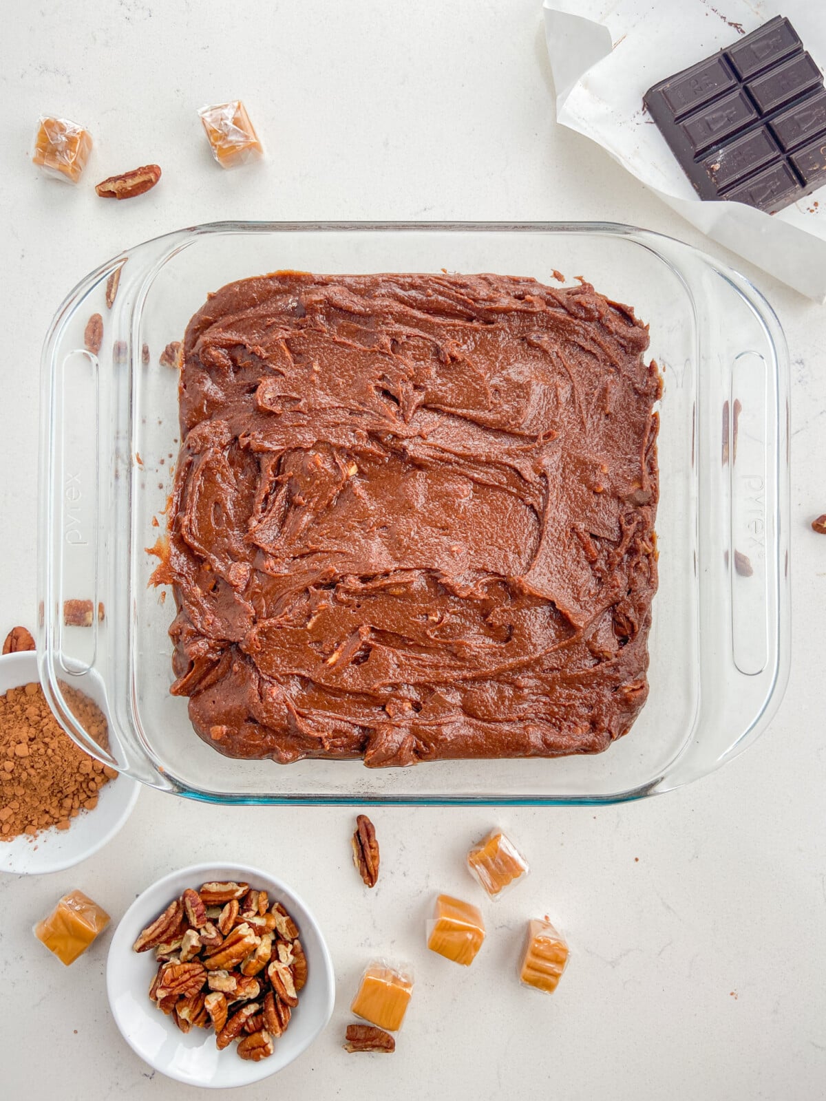 process shot of turtle brownies.