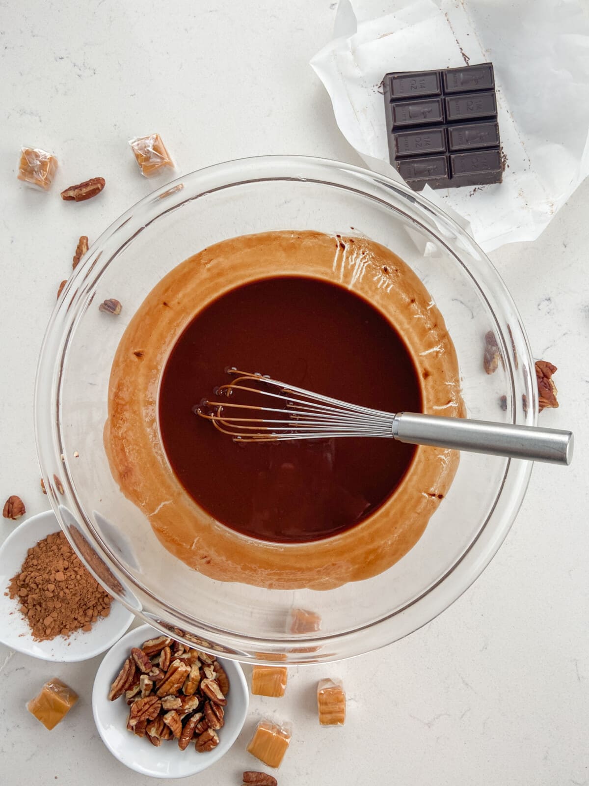 process shot of turtle brownies.