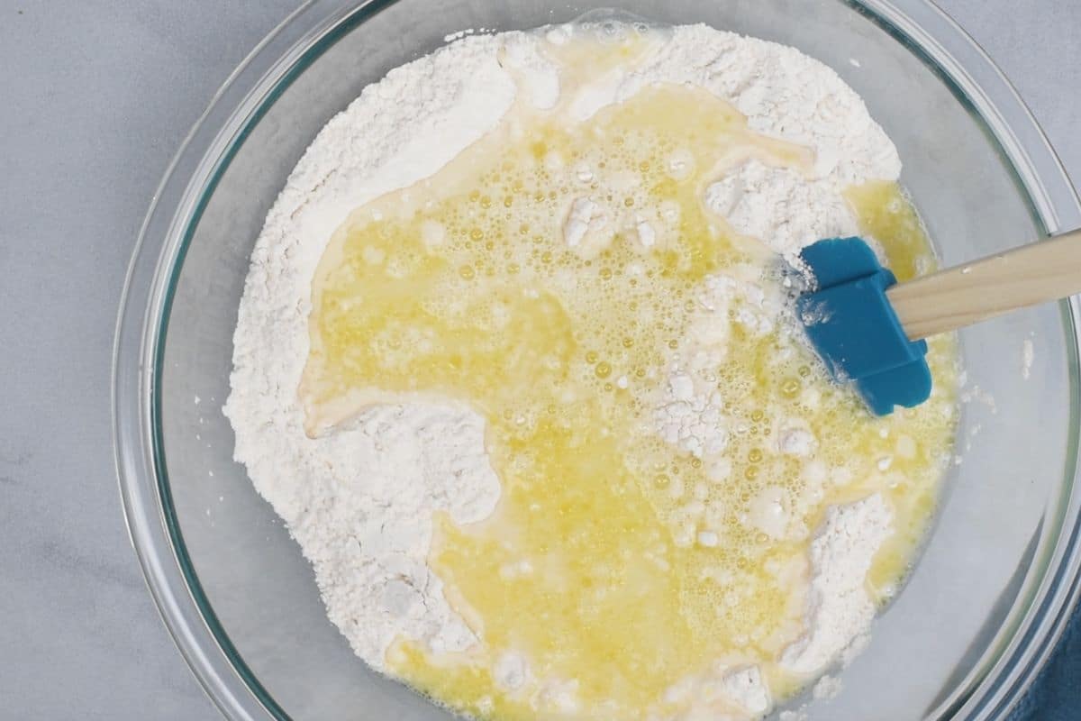 process shot of focaccia bread being made.