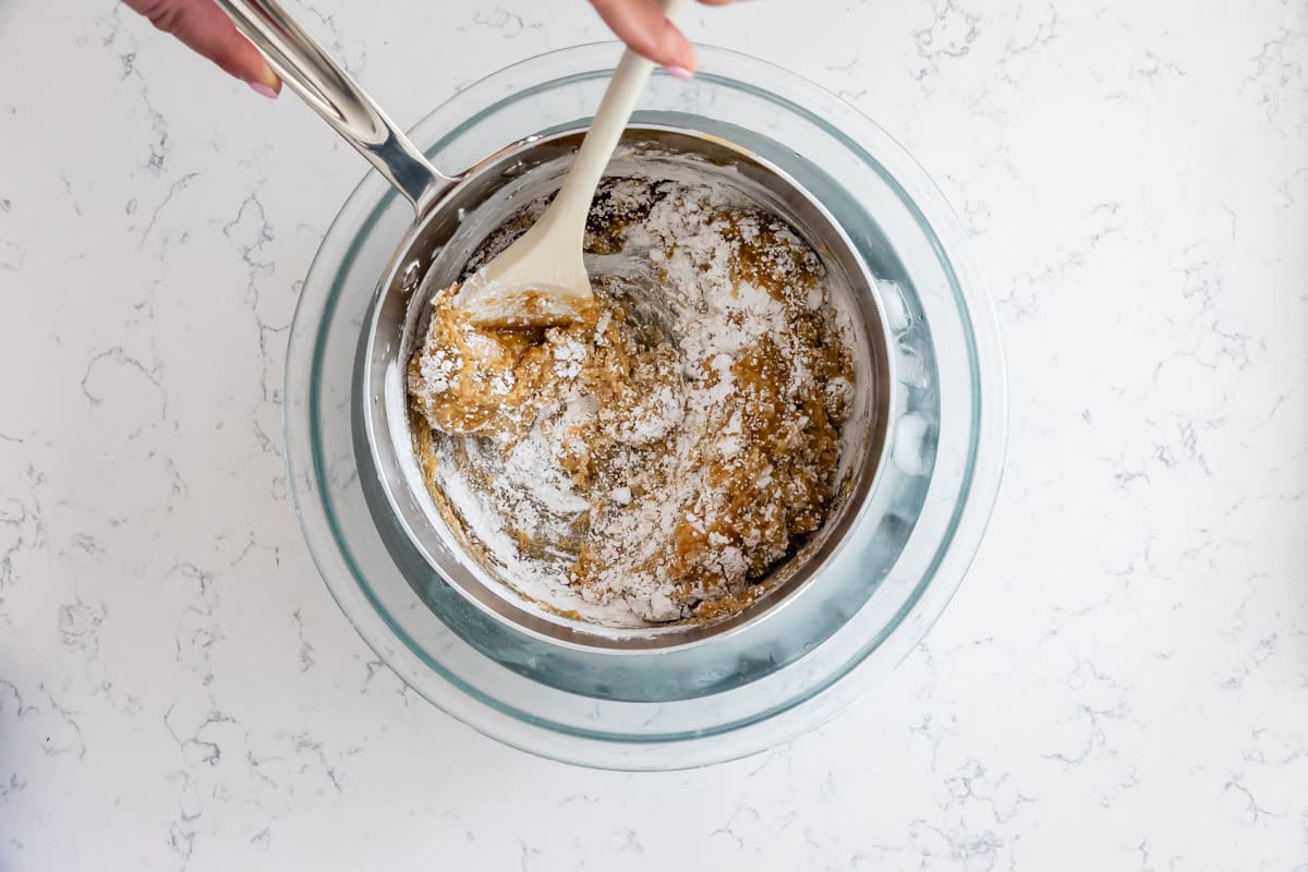 Process shot of almond cupcakes.