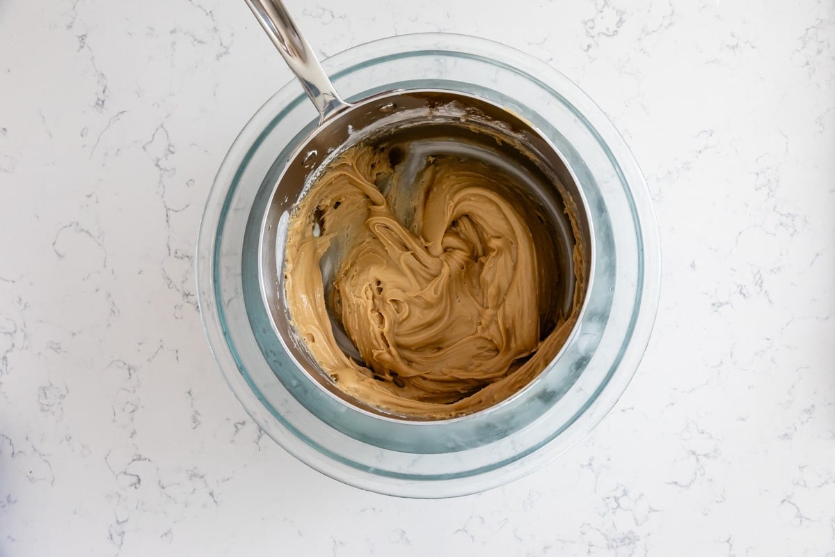 Process shot of almond cupcakes.