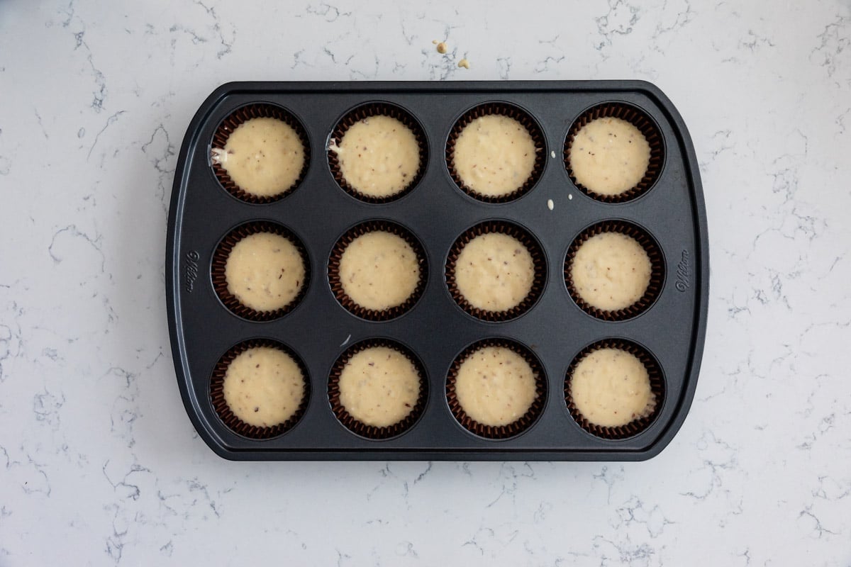 Process shot of almond cupcakes.