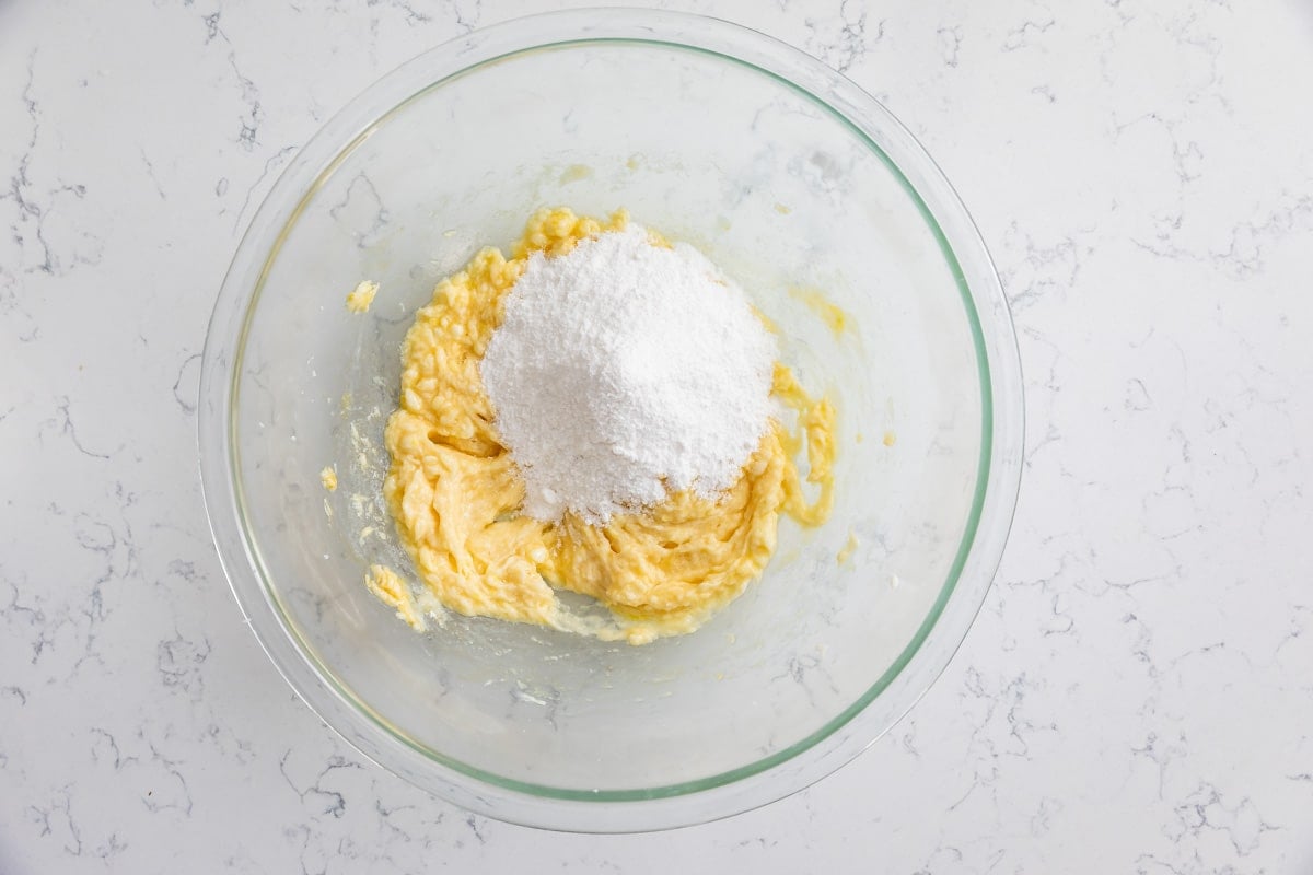 process shot of making lemon pudding cookies.