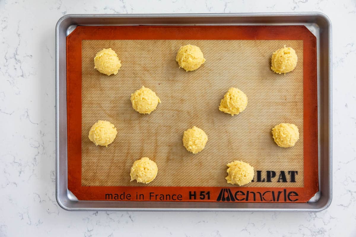 process shot of making lemon pudding cookies.