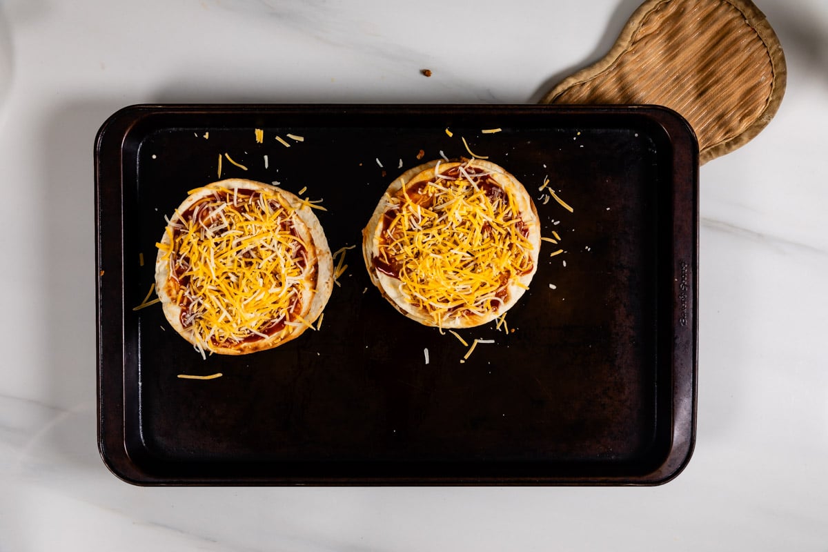 process shot of mexican pizza.