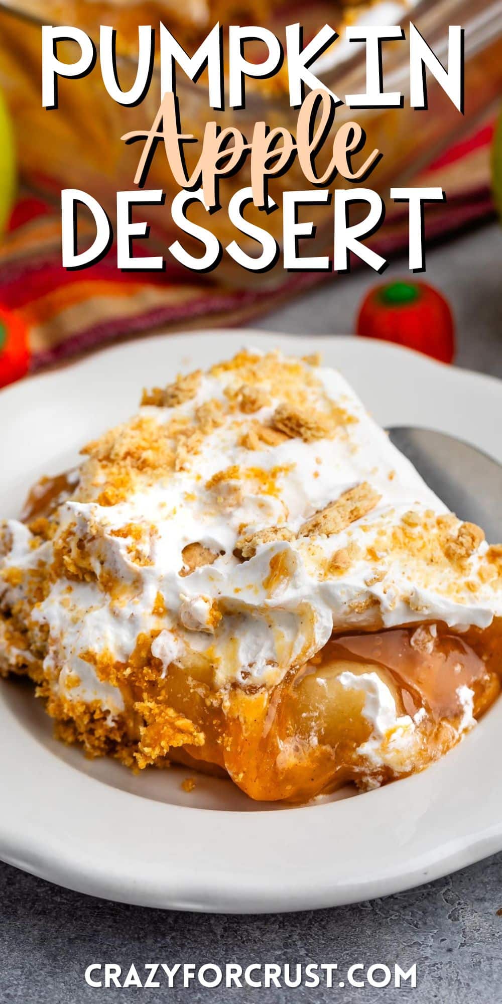 dessert with white cream and graham cracker crumbs on top in a white bowl with words on the image.