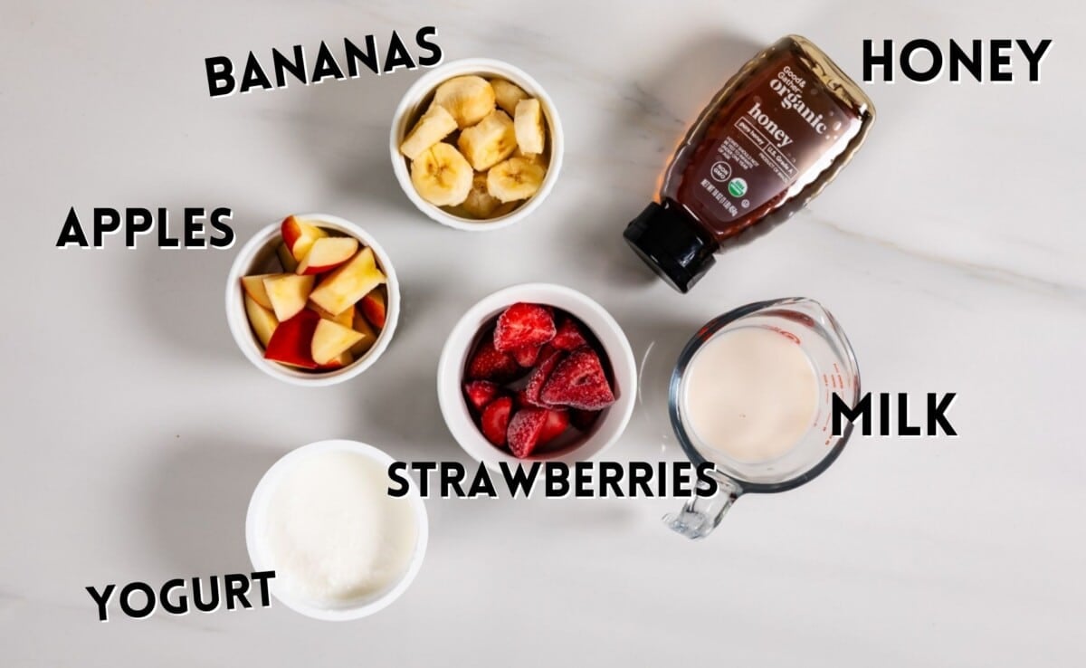 ingredients in strawberry banana smoothie.