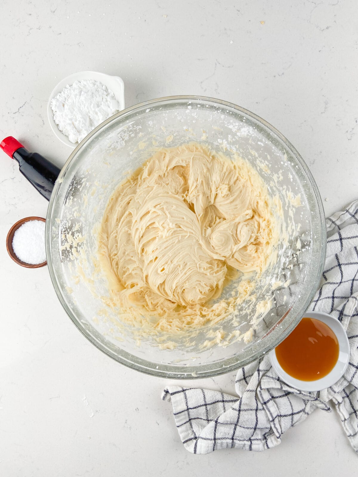 process shot of caramel buttercream frosting.