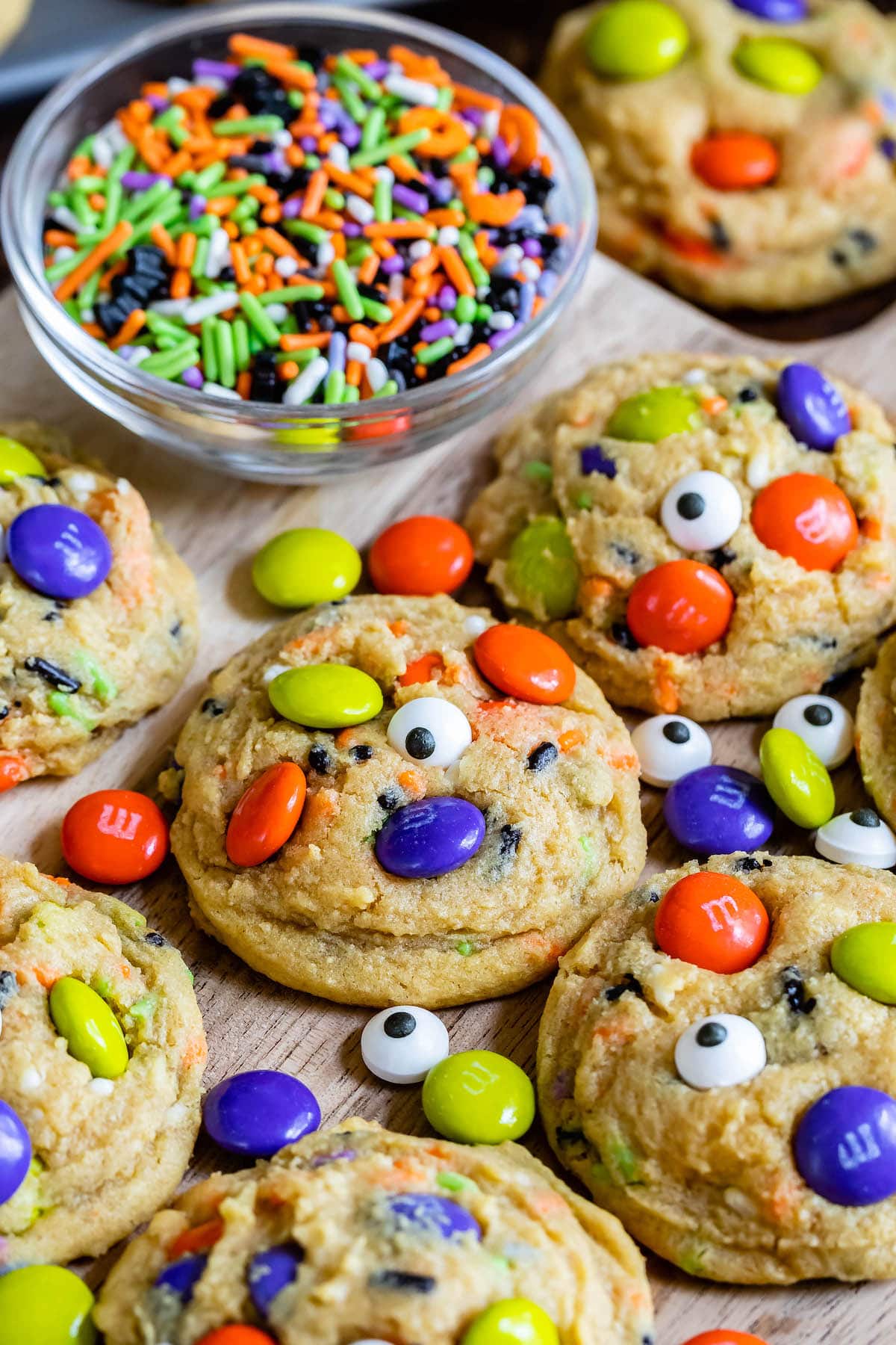 cookies with Halloween themed m&ms and sprinkles baked in.