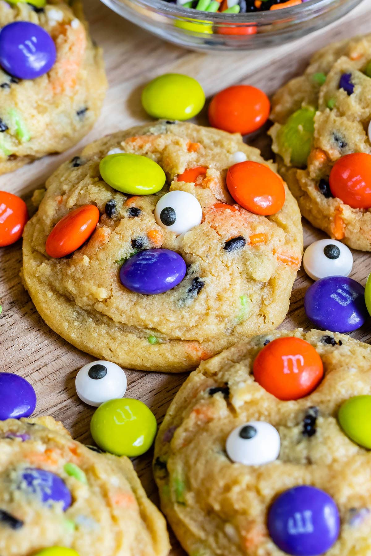 cookies with Halloween themed m&ms and sprinkles baked in.