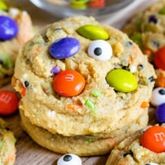 cookies with Halloween themed m&ms and sprinkles baked in.