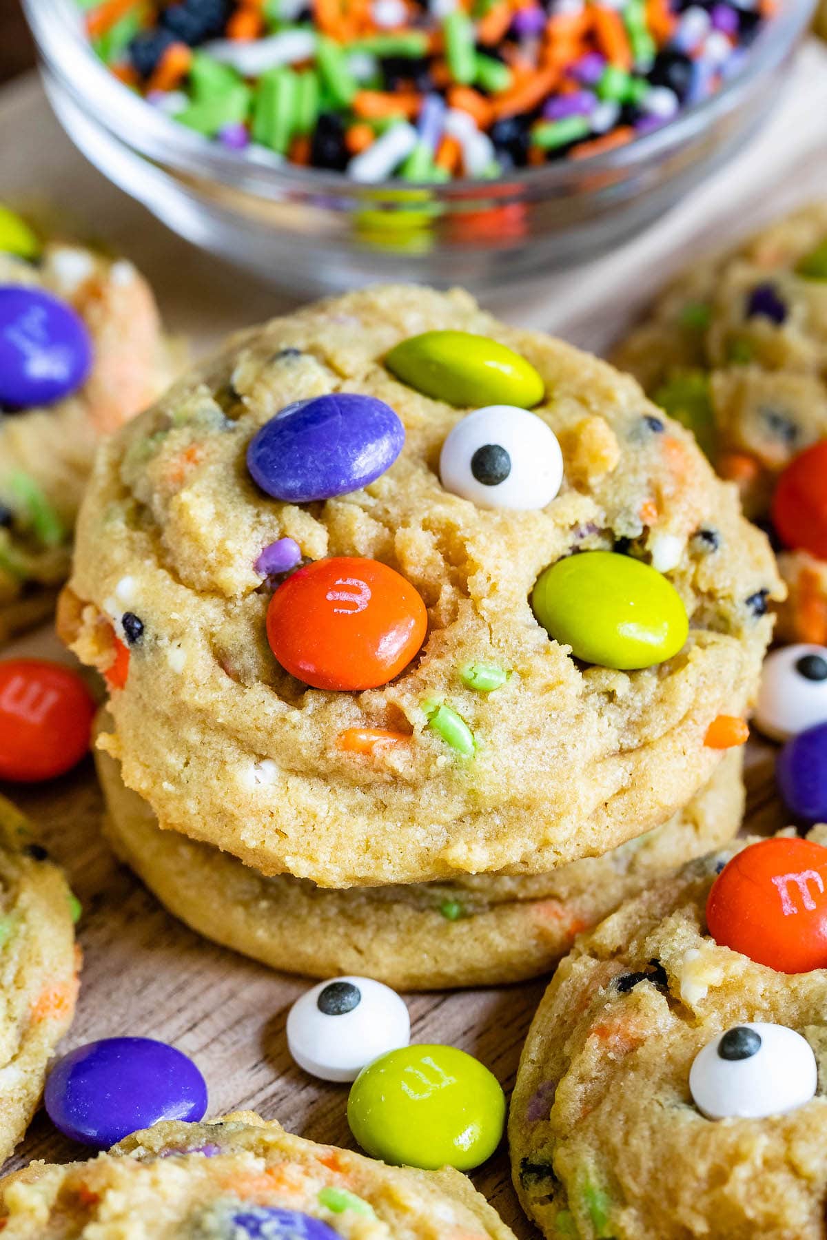 cookies with Halloween themed m&ms and sprinkles baked in.