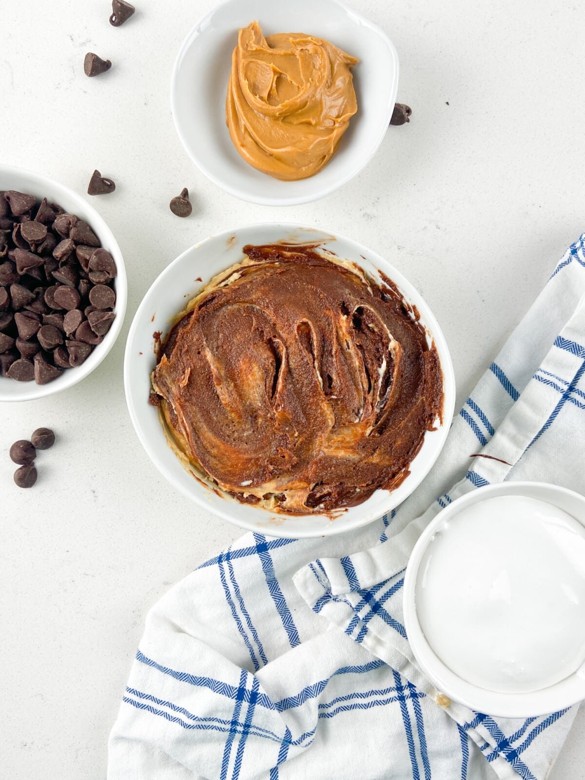 process shot of peanut butter cheesecake dip.