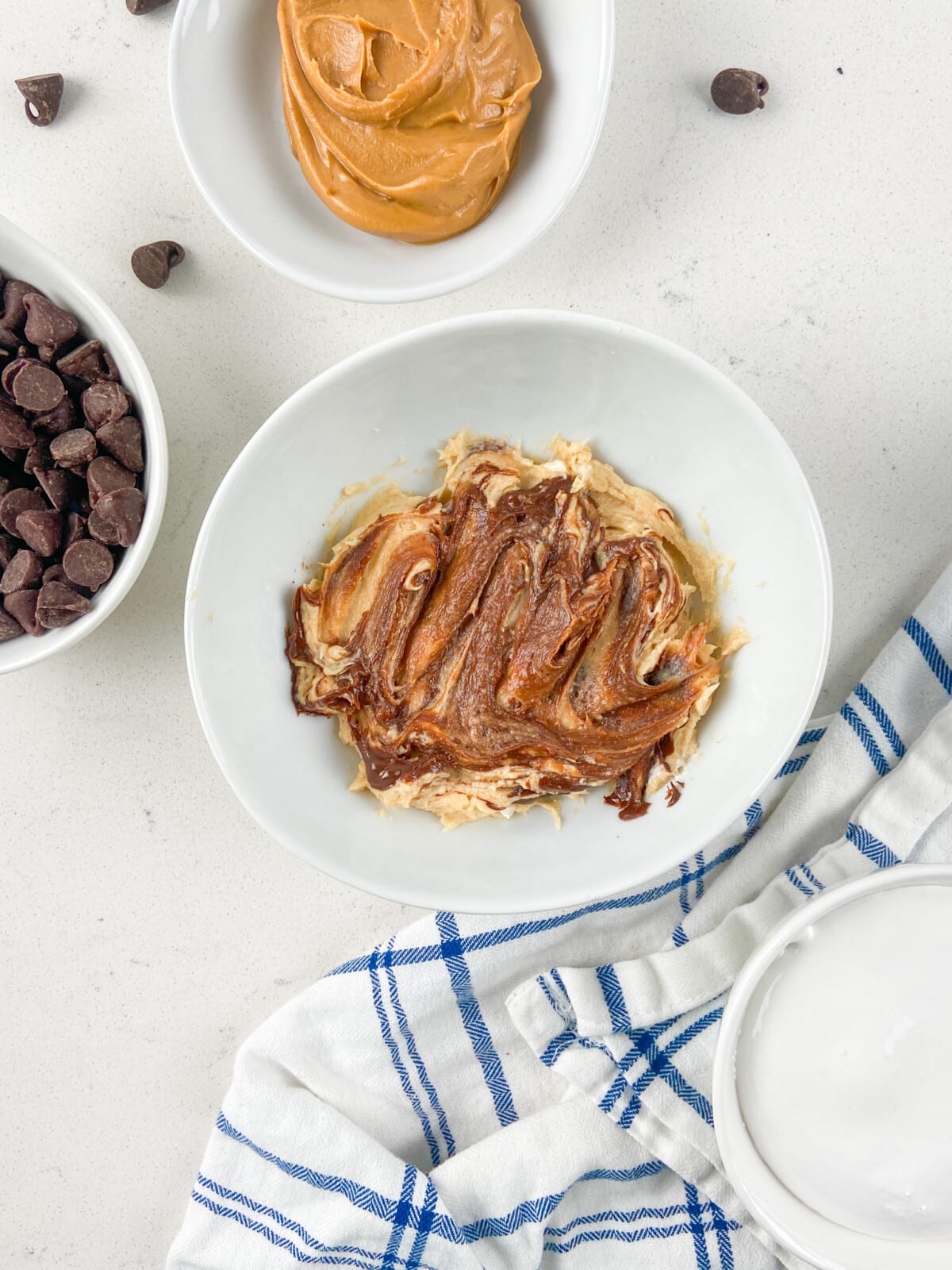 process shot of peanut butter cheesecake dip.