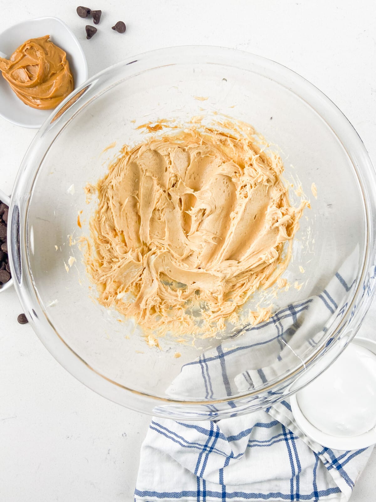 process shot of peanut butter cheesecake dip.