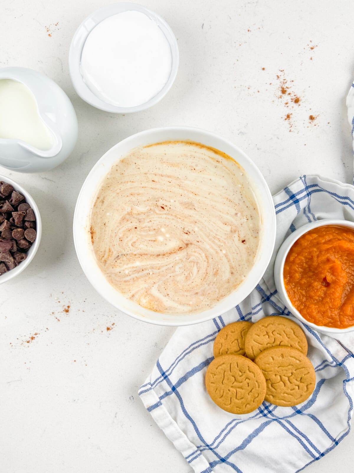 process shot of pumpkin s'mores dip.