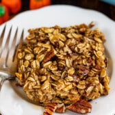 baked oatmeal on a white plate.