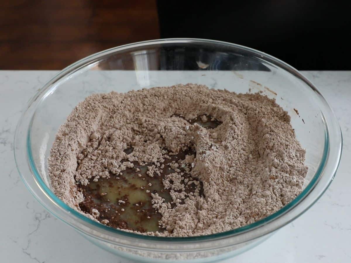 process shot of chocolate cake.