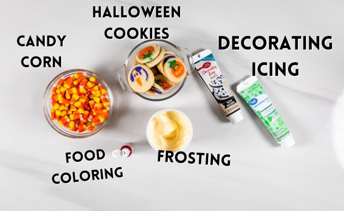 ingredients in halloween frosting board.