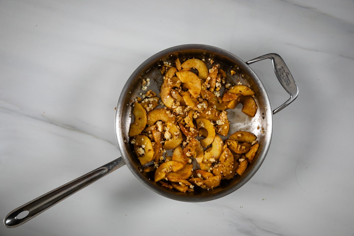 process shot of apple gorgonzola crostata.