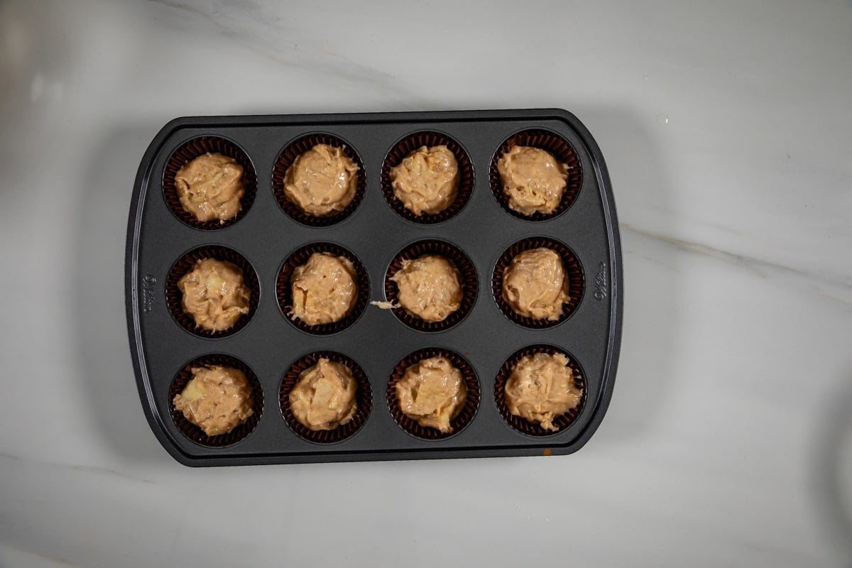 process shot of apple muffins.