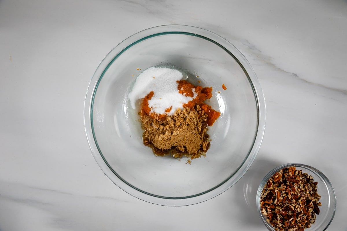 process shot of pumpkin nut bread.