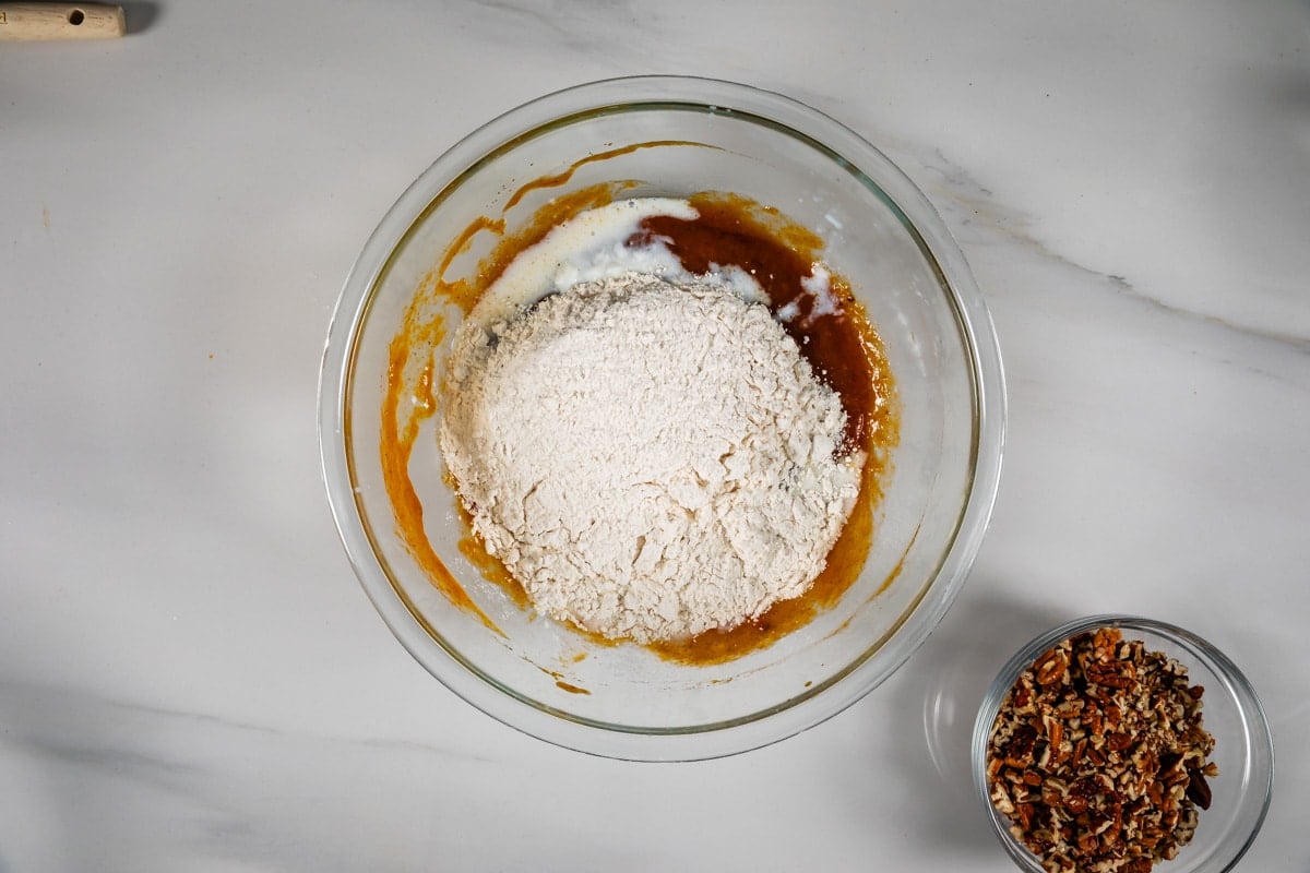 process shot of pumpkin nut bread.