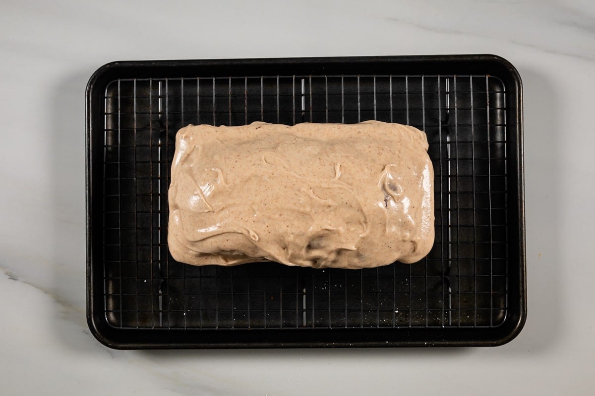 process shot of pumpkin spice banana bread.