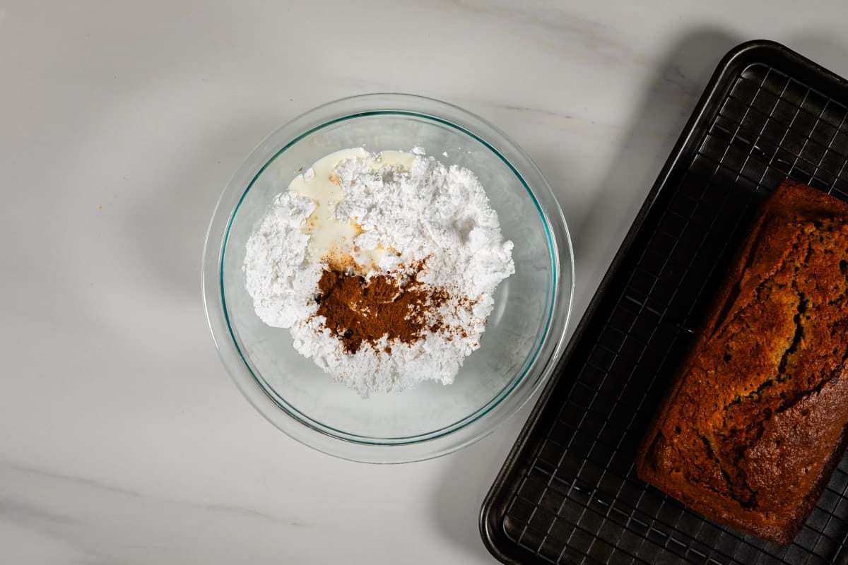 process shot of pumpkin spice banana bread.