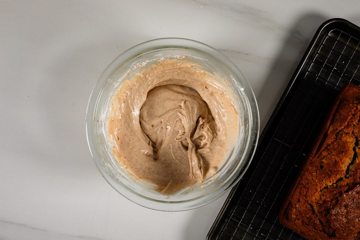 process shot of pumpkin spice banana bread.