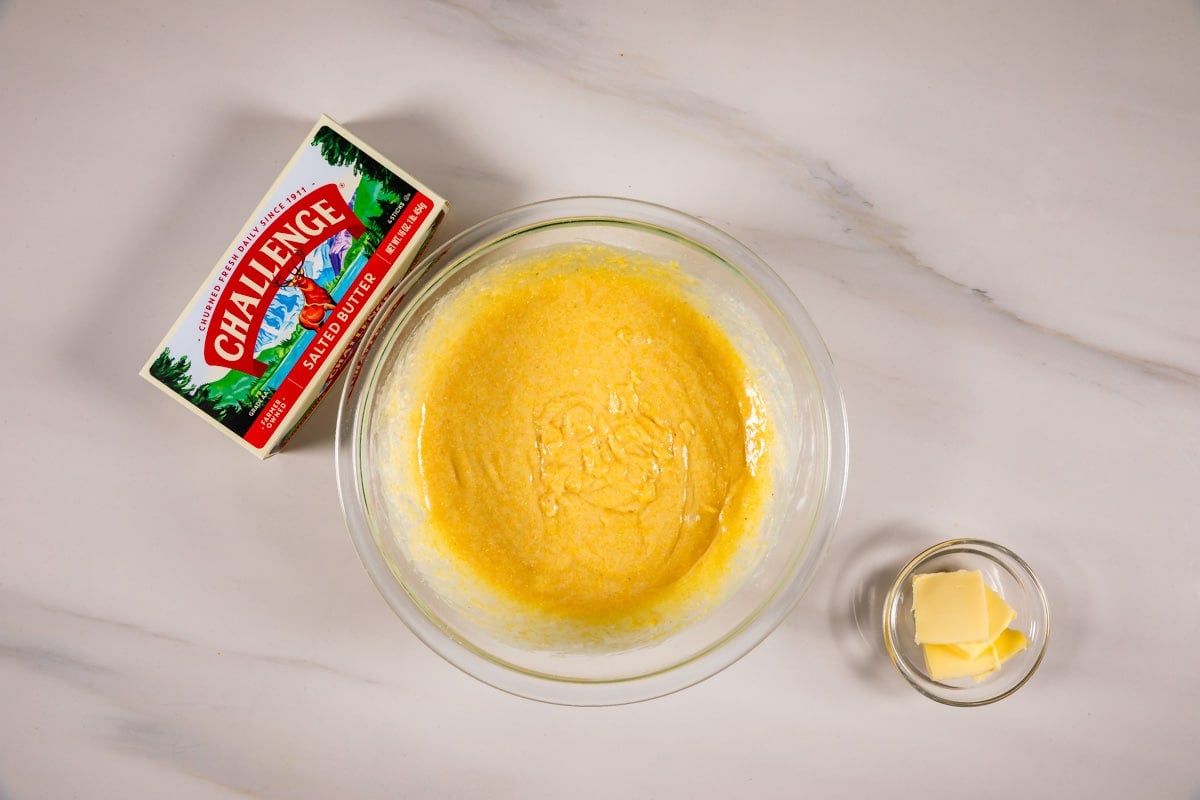 cornbread muffin batter in bowl.