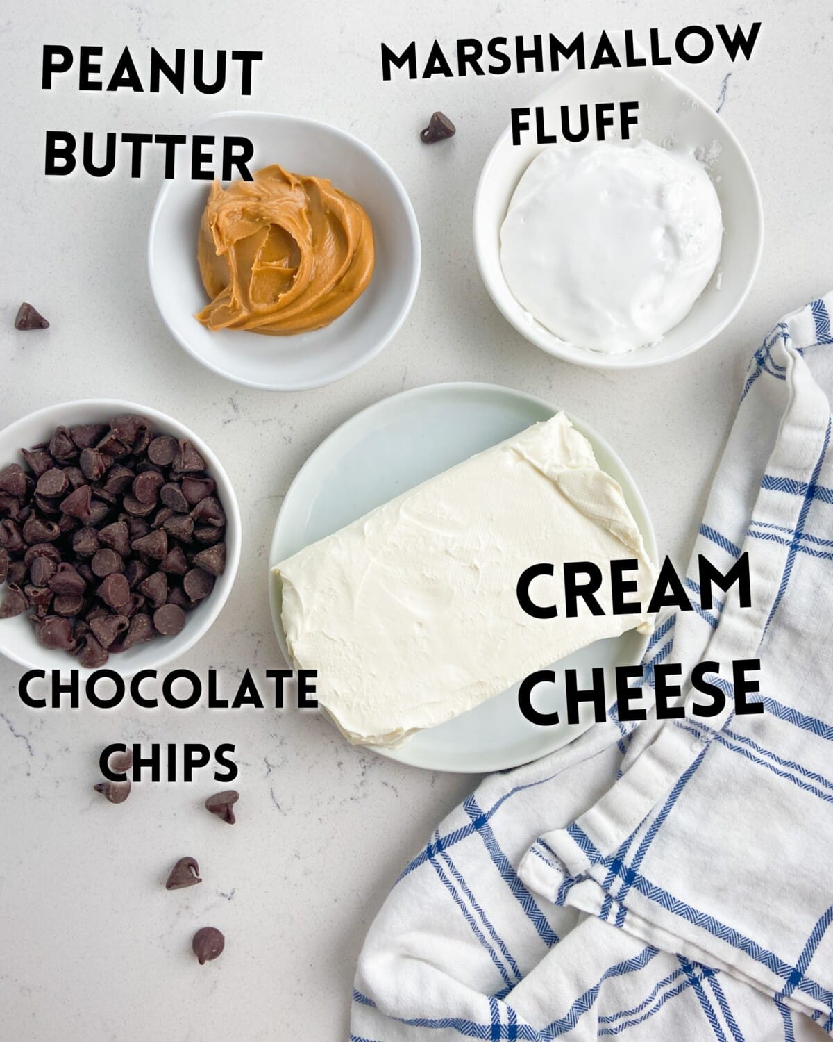 ingredients of peanut butter cheesecake dip.