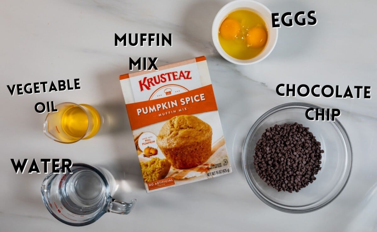 ingredients in pumpkin chocolate chip muffins.