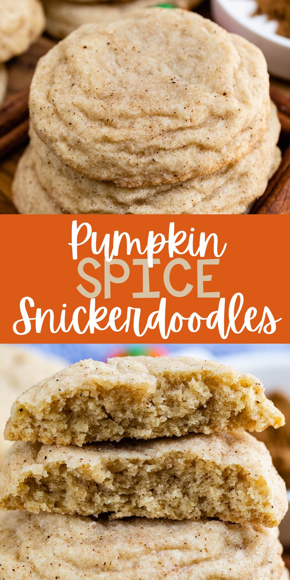 two photos of stacked cookies on a cutting board next to pumpkin candy corn with words on the image.