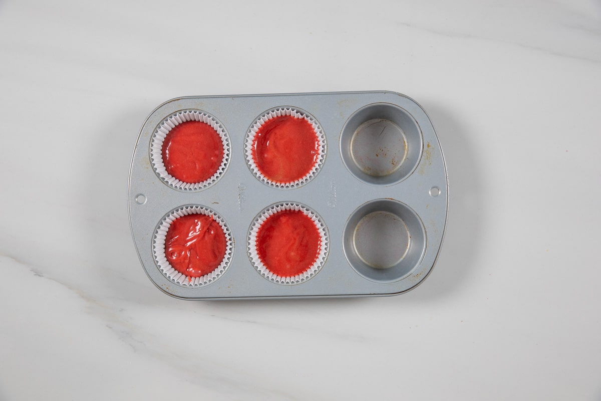 process shot of red velvet cupcakes.