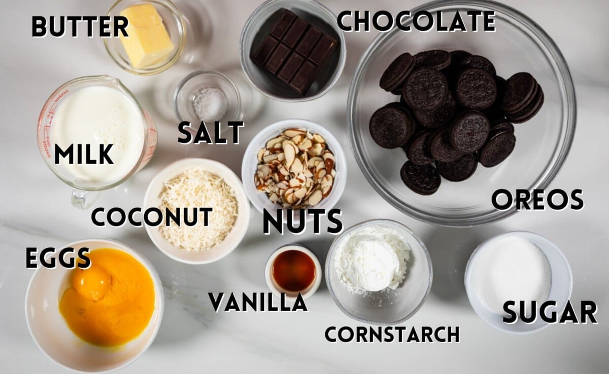 ingredients in chocolate coconut pie.